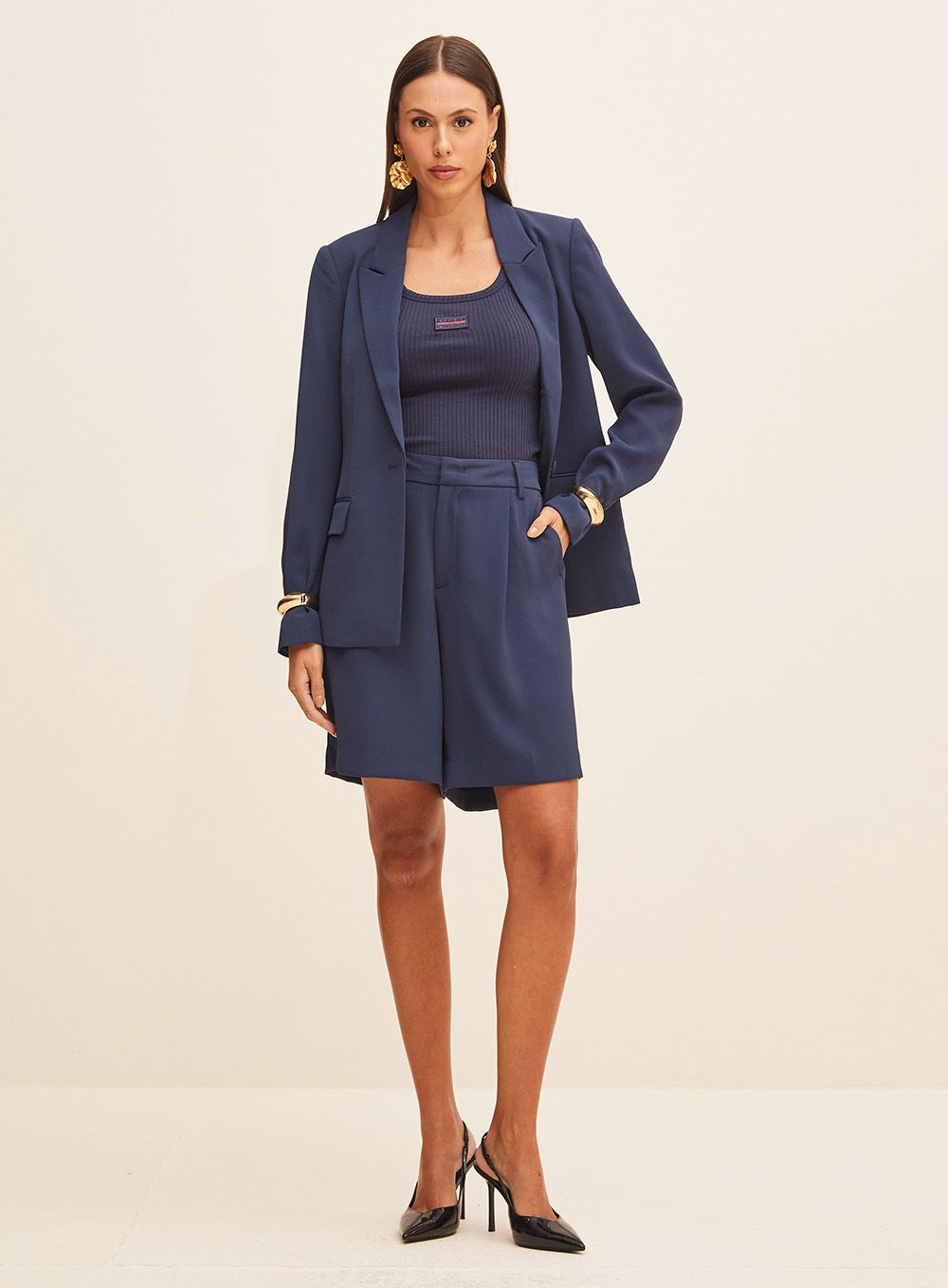 Blazer Feminino Alfaiataria Acinturado Forum Azul Marinho