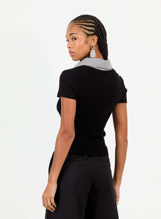 Blusa Canelada com Gola Sobreposta Listrada CLC