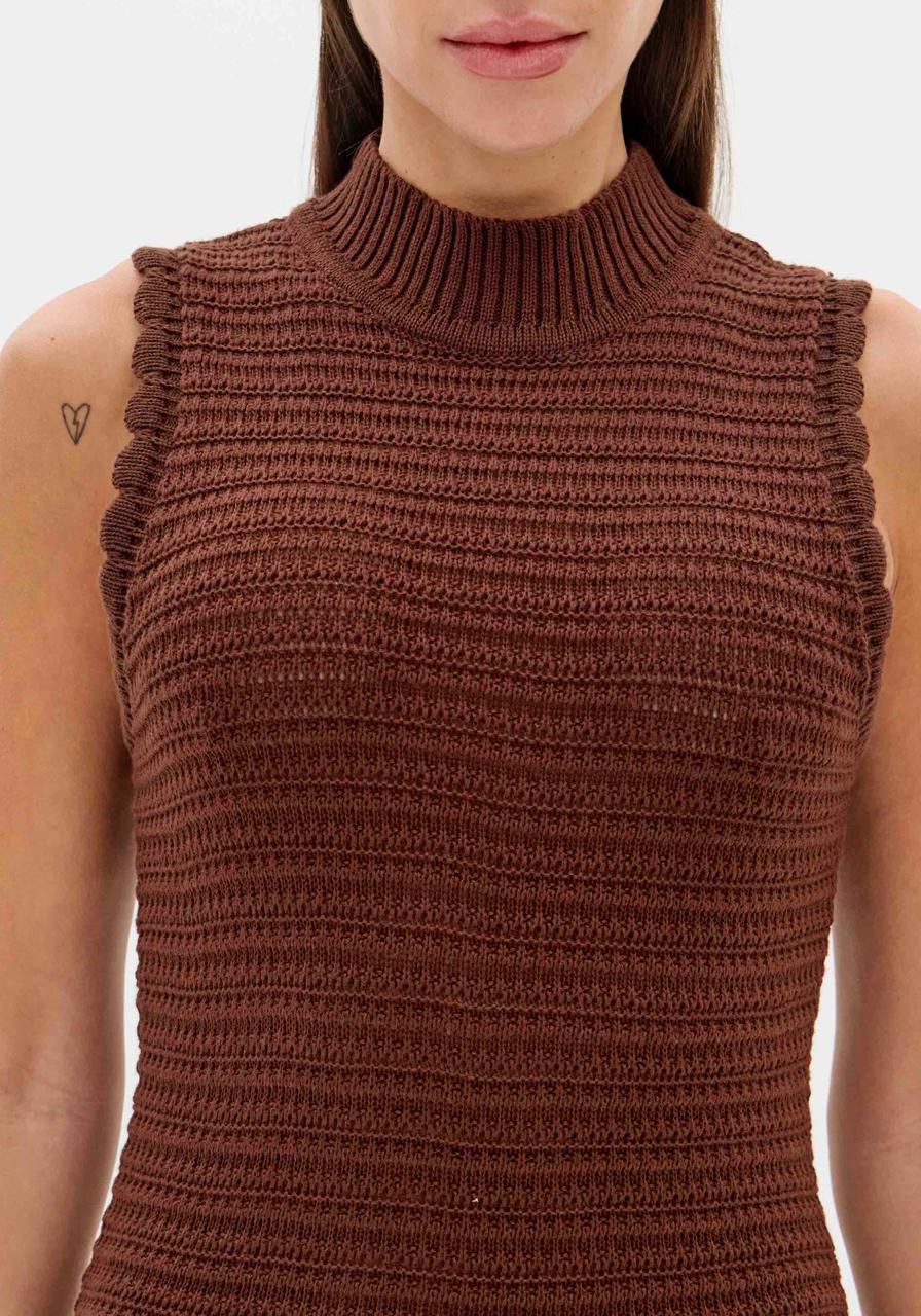 Vestido Midi Tricot Lança Perfume Marrom Gola Alta