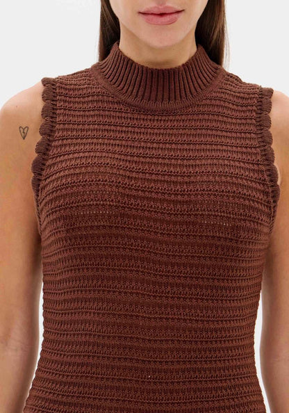 Vestido Midi Tricot Lança Perfume Marrom Gola Alta