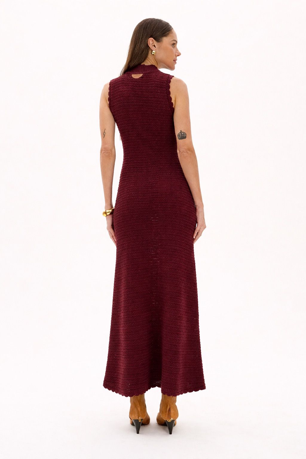 Vestido Midi Tricot Lança Perfume Bordô Gola Alta