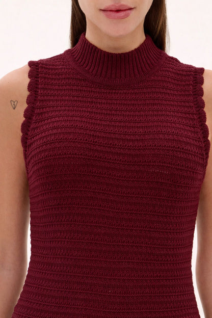 Vestido Midi Tricot Lança Perfume Bordô Gola Alta